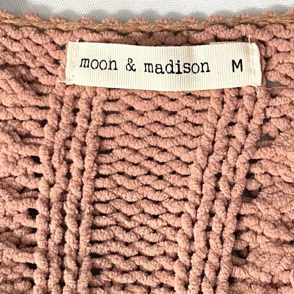 moon & madison Open Front Cable Knit Cardigan - Dusty Rose Medium - Picture 3 of 3